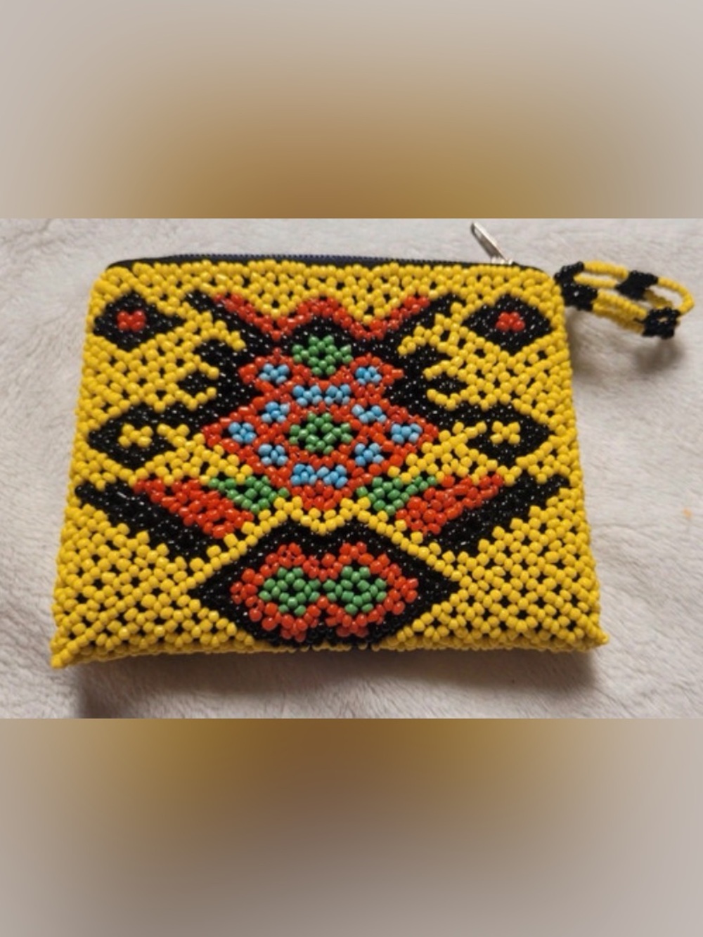 Handcrafted Yellow Beaded Home coin purse